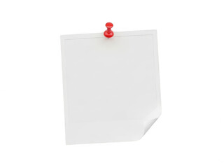 Blank sticky note with red thumbtack isolated on transparent background