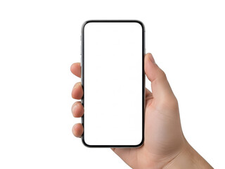 Hand holding smartphone isolated on transparent background