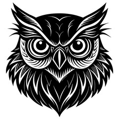 Obraz premium Wise Owl Face Line Art Black and White Vector Illustration