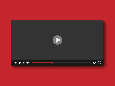 A blurry video player interface on a red background with a play button