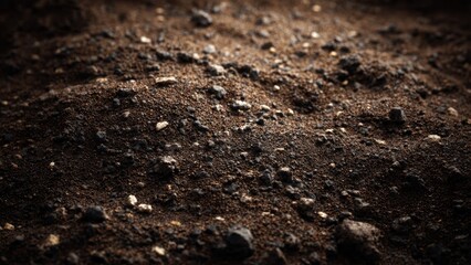 Rich dark brown soil ground closeup