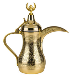 Traditional arabic golden coffee pot with intricate design