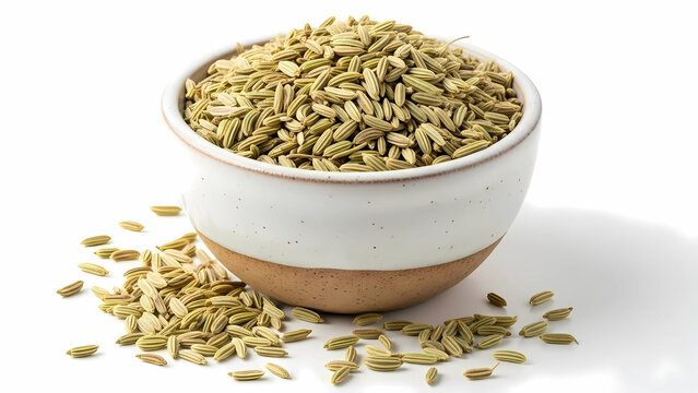Saunf (Fennel Seeds) on Plate &mdash; Minimal White Background