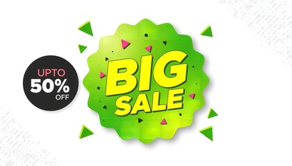 A vibrant big sale advertisement with a green and yellow discount offer on a white background