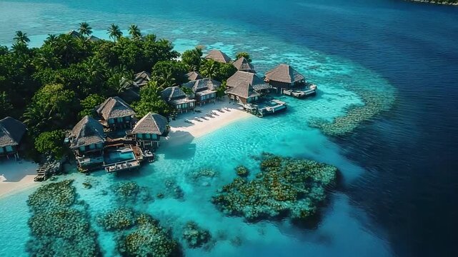 aerial drone view of bungalow complex in maldives video
