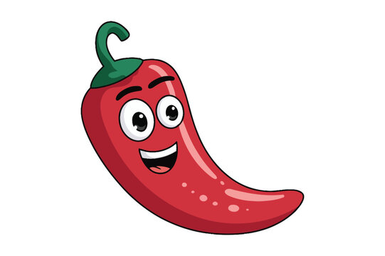 Cartoon red chili pepper character with a happy smiling face