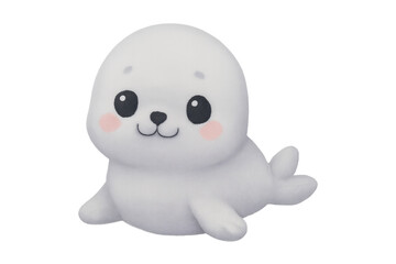 Naklejka premium White baby seal pup cartoon illustration with transparent background