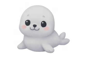 White baby seal pup cartoon illustration with transparent background
