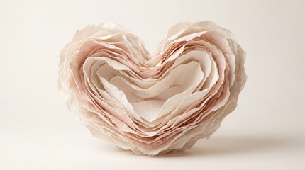 Folded pastel paper heart standing upright in minimalist composition
