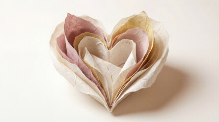 pen layered paper heart with delicate textures and warm tones