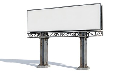 Obraz premium Large empty outdoor advertising billboard template with a bright white display screen, ready for marketing promotions and commercial announcements, isolated on a clean background