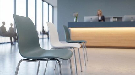 Modern Hospital or Office Reception Waiting Area with Gray and White Chairs