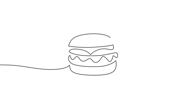 Hamburger Sandwich Self Drawing Animation Fast Food Meal Concept