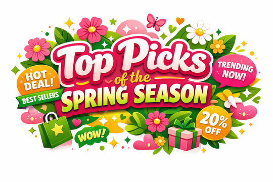 Vibrant Spring Sale. Modern flat holiday banner design, vibrant spring sales banner promoting top-performing products and trending