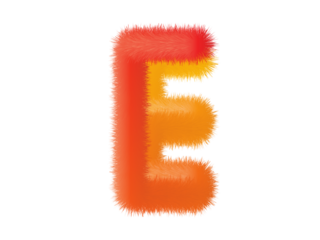 Creative 3D Fluffy Letter E Mascot in Vibrant Orange and Red Gradient Fur Isolated on White Background