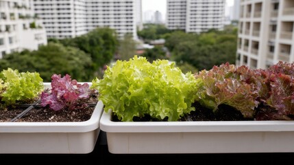 Urban rooftop garden bursts with vibrant lettuce hues, embracing eco-renaissance spirit and World Urbanism Day creativity