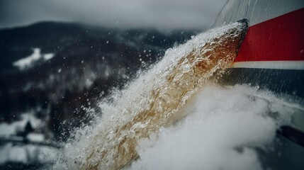 Frost-kissed cascade gushes from vintage ski train, evoking Winter Solstice revelry and unexpected alpine adventure nostalgia
