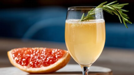 Effervescent grapefruit spritz embraces rosemary's whisper, evoking Solstice Serenade, botanicals, and tranquil libation rituals of Yule celebrations