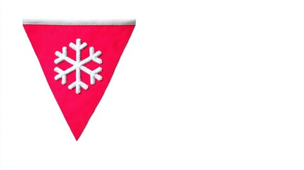 Red felt pennant adorned with a white snowflake, whimsical winter carnival, Scandinavian Yule celebration, cozy festive flair