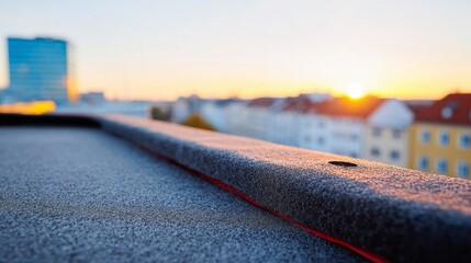 Frosty rooftop at sunrise, urban tranquility, capturing fleeting moments, perfect for Winter Solstice contemplation and National Roof Over Your Head Day