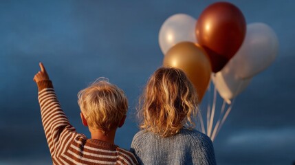 Children in awe, gazing as balloons float skyward, celebrating Imagination Day and the whimsical Balloon Fiesta