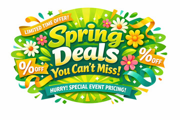 Fototapeta premium Spring Deals Banner. Seasonal holiday banner with promotional slogan, bright high-impact spring discount banner emphasizing