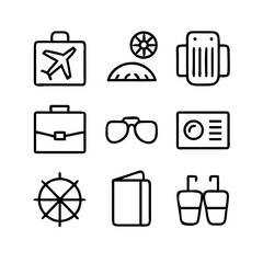 Collection of travel and business icons on a white background
