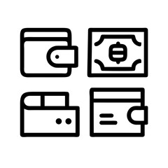 Wallet and money icons for finance and payment