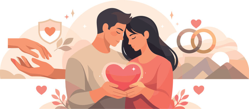 Modern Love Illustration. Clean modern illustration symbolizing true love through trust, unity, and heartfelt connection, modern