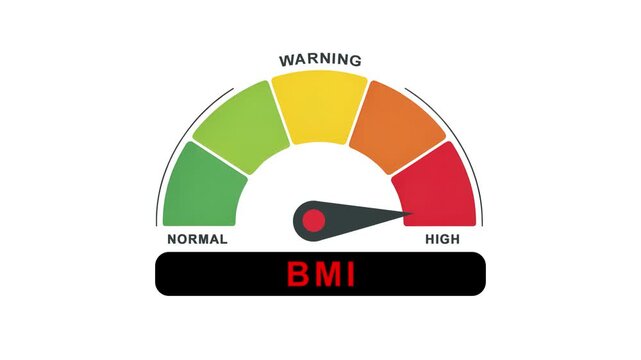 Animated BMI Level Meter Rising to High, Body Mass Index Indicator Gauge 