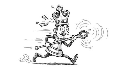 Man Wearing Crown Running with Sceptre.