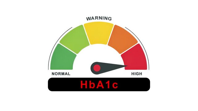 Animation of HbA1c (Hemoglobin A1c) Level Indicator Gauge Showing Normal, Warning, and High Results Ranges 