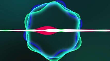 Multicolored Sound Waveform Animation With Circular Elements Vibrating To Beat. Stylish Club Screensaver Background In Cyan Blue Green And Pink