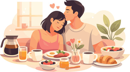 Breakfast Love Illustration. Clean modern illustration conveying breakfast love vibes through shared meals, morning intimacy, and