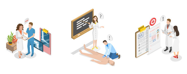 3D Isometric Flat  Illustration of Healthcare Courses, Rescue Training