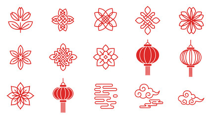 Set of Chinese New Year Lantern and Cloud Icons