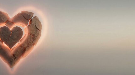 Glowing heart shape made of cracked stone with warm light