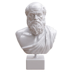 Socrates ancient greek philosopher statue, marble bust isolated on white, transparent, 3d