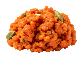 orange halwa dessert crumble with pistachio garnish close-up