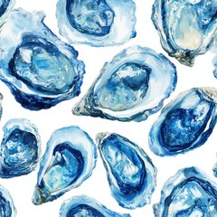 An illustration of oysters drawing in blue ink.	