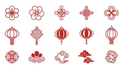 Traditional Chinese Lanterns and Cloud Decorations