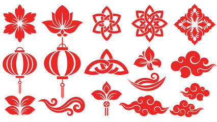 Traditional Chinese Paper Cuttings and Lanterns in Red
