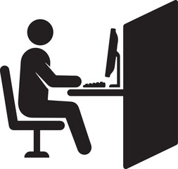 Silhouette of a man working on a laptop in office