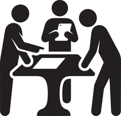 Man and woman working together in cafe silhouette illustration