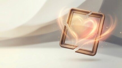 Broken picture frame with glowing heart inside