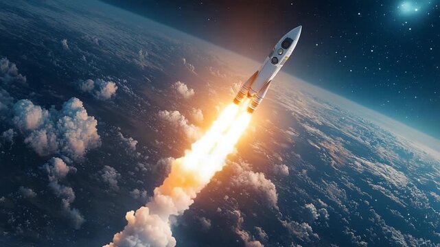 aerospace engineering, rocket launching into space with earth behind video