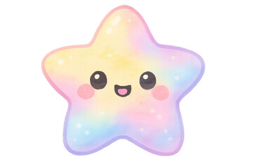 Obraz premium Cute watercolor pastel star smiling on transparent background