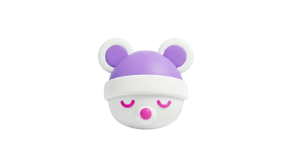 Cute 3D Mouse Character with Purple Hat and Closed Eyes