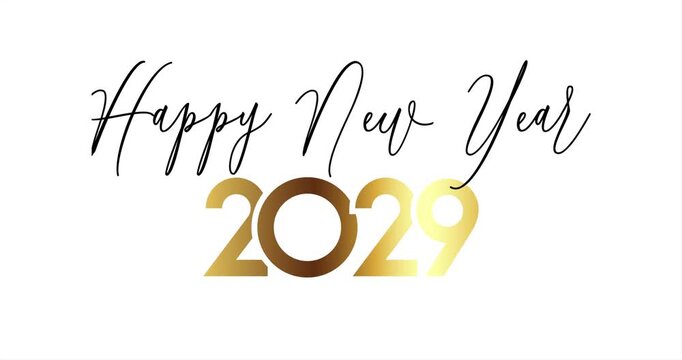 Happy New Year 2029 with english text : Happy New Year, fireworks for mailing celebration card, web invitation, greeting cards&hellip; animation 4K vector design. White background