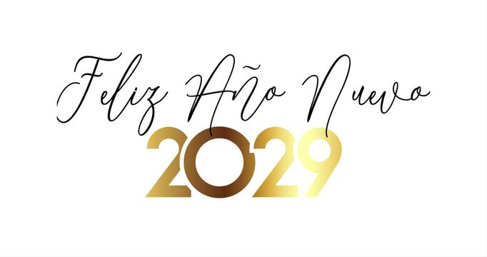 Happy New Year 2029 with spanish text : Feliz A&ntilde;o Nuevo, fireworks for mailing celebration card, web invitation, greeting cards&hellip; animation 4K vector design. White background